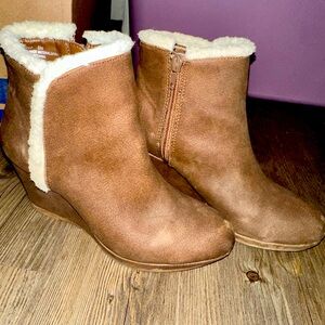 Brown Suede Wedge Booties